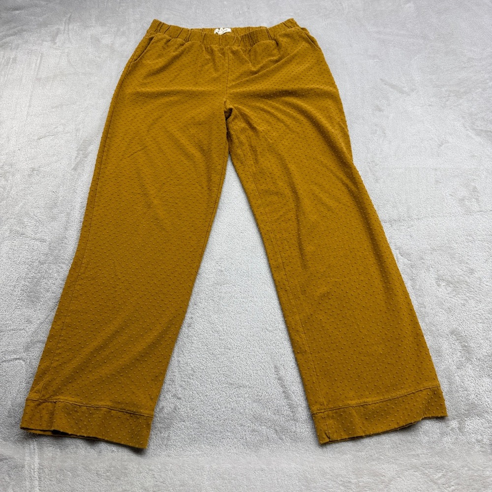 Madewell Lightspun Tapered Huston Pant Women M Mustard Yellow Swiss Dot Wide Leg